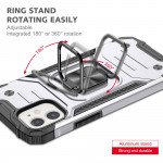 Wholesale Cube Style Armor Case with Rotating Ring Holder, Kickstand and Magnetic Car Mount Plate for iPhone 12 / 12 Pro 6.1 (Silver)